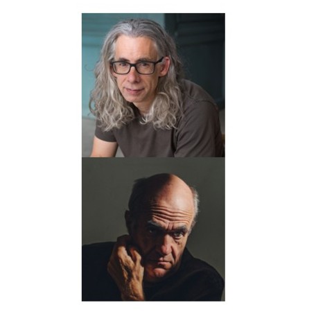 headshots of authors Bret Anthony Johnston and Colm Toibin